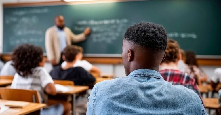 Lycéens dans une salle de cour